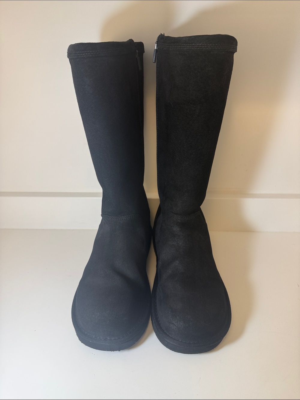 UGG Australia Kenly Black Tall Sheepskin Suede Zip Boots - Size 8